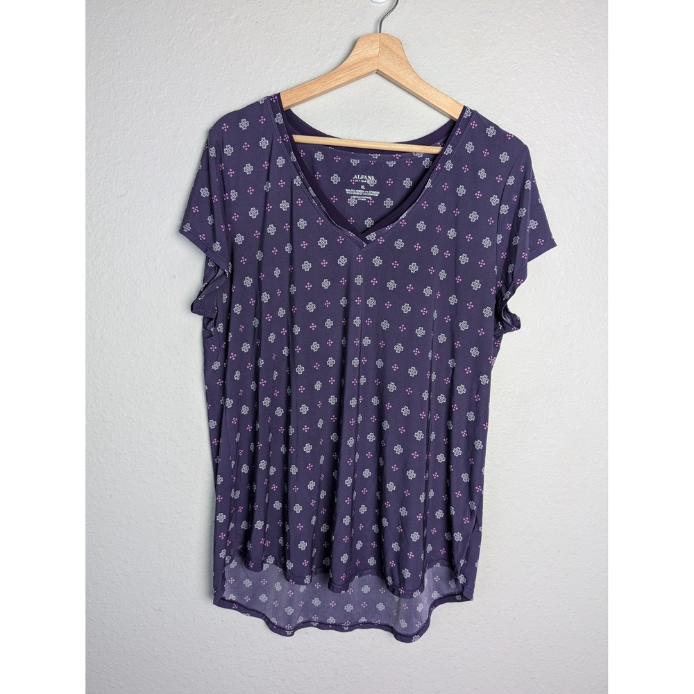 Alfani Sleepshirt Womens XL Purple Geometric Short Sleeve Intimates Sleepwear